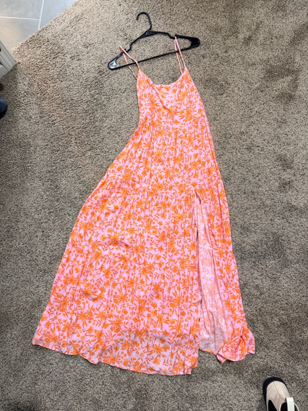 Pink & Orange Floral Maxi Dress - Lightweight Summer Slip Dress